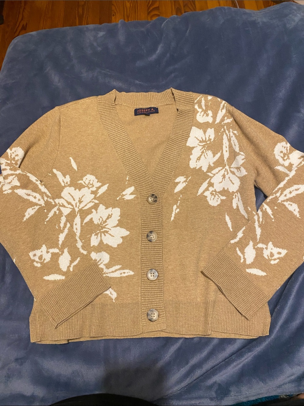 Joseph Beige Cardigan with White Floral Knit
